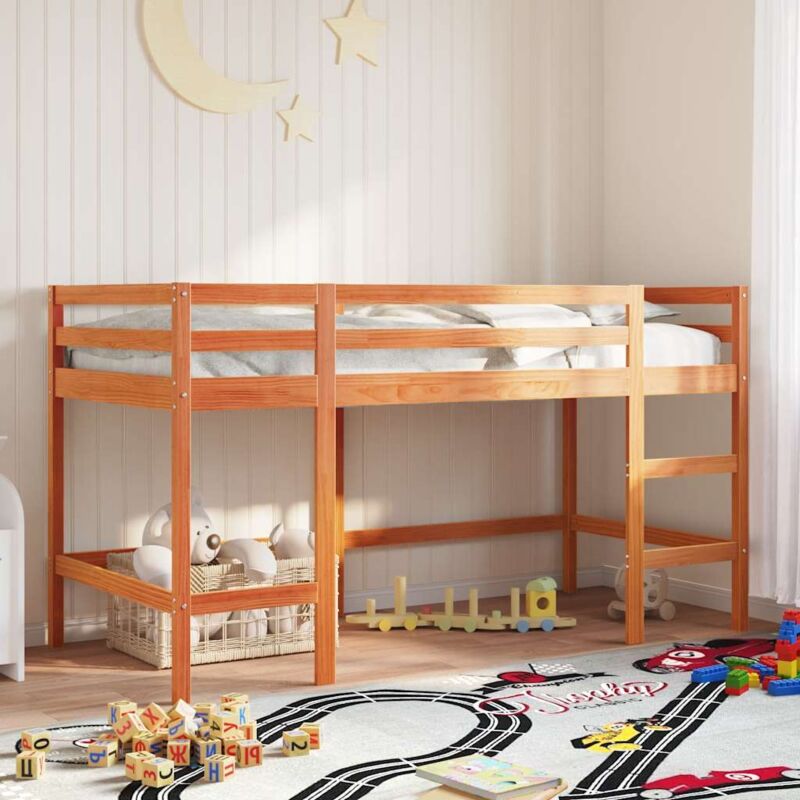 foto del prodotto vidaxl - letto soppalco con scala bambini marrone 90x190cm massello pino