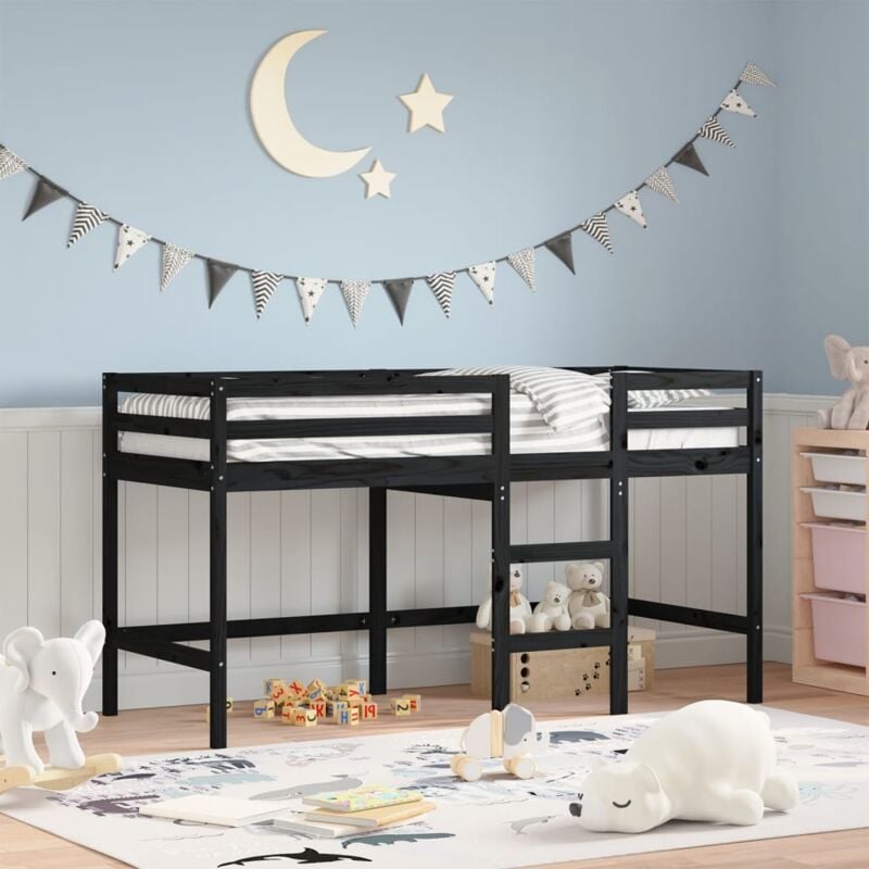 foto del prodotto vidaxl letto soppalco con scala bambini nero 90x200cm massello pino