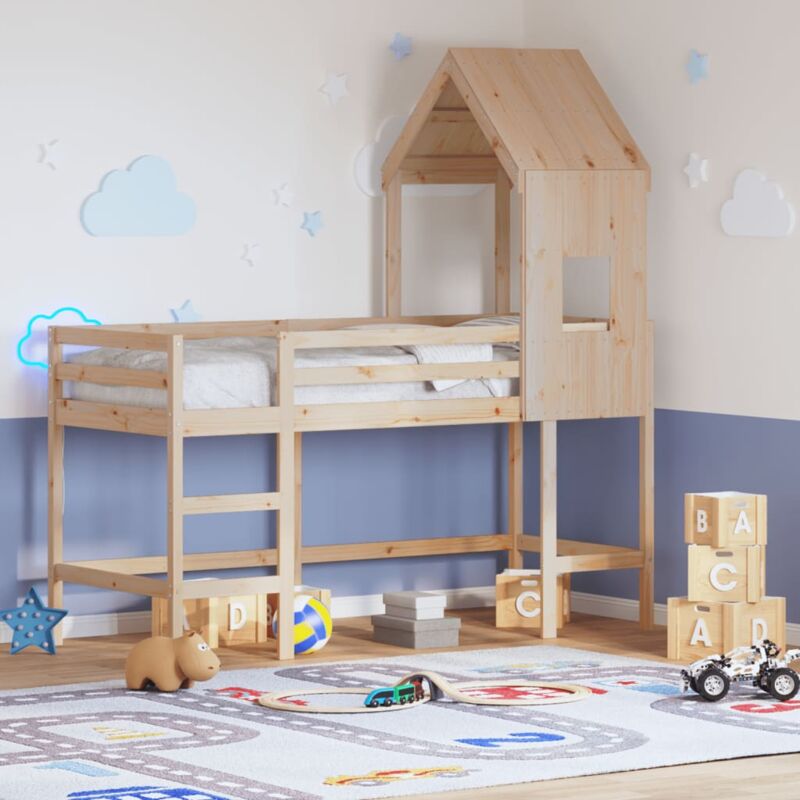 foto del prodotto vidaxl letto soppalco con scala e tetto 80x200 cm legno massello pino