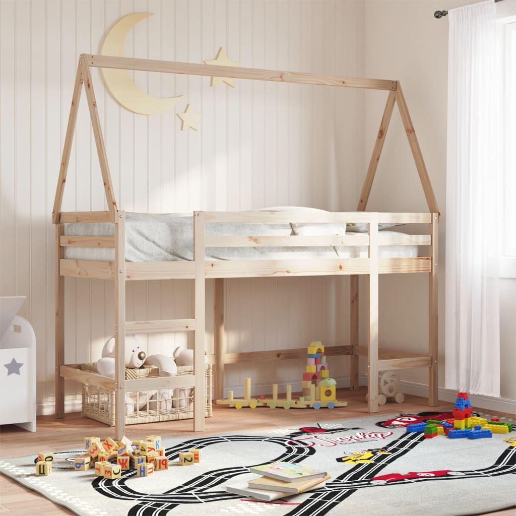 foto del prodotto vidaxl letto soppalco con scala e tetto 80x200 cm legno massello pino