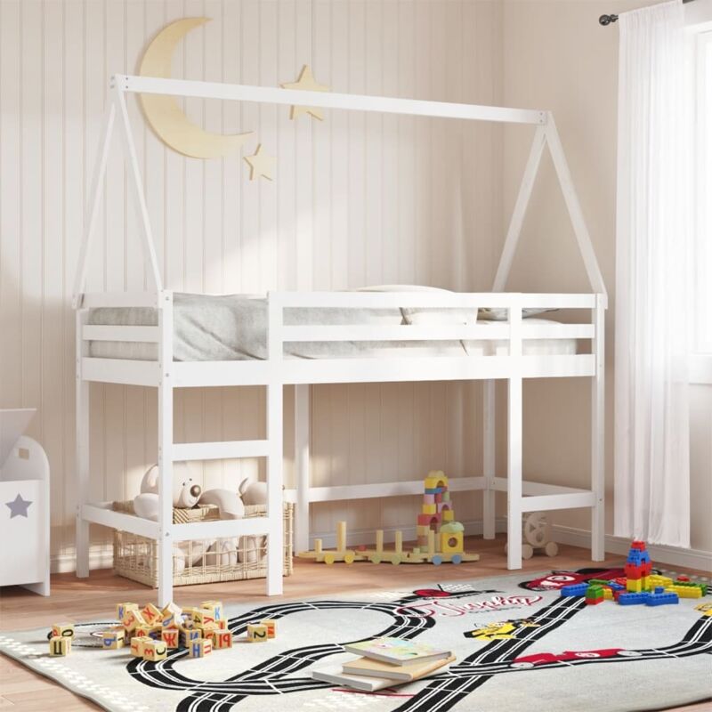 foto del prodotto vidaxl letto soppalco con scala e tetto bianco 80x200 cm massello pino