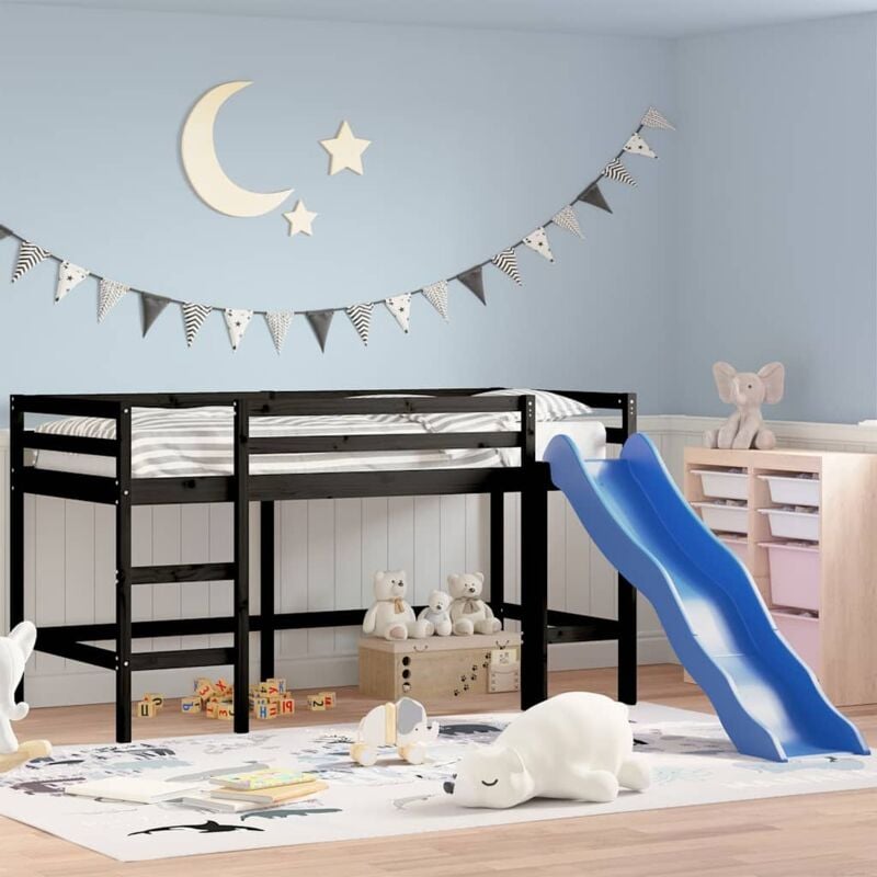 foto del prodotto vidaxl letto soppalco con scivolo bambini nero 80x200cm massello pino