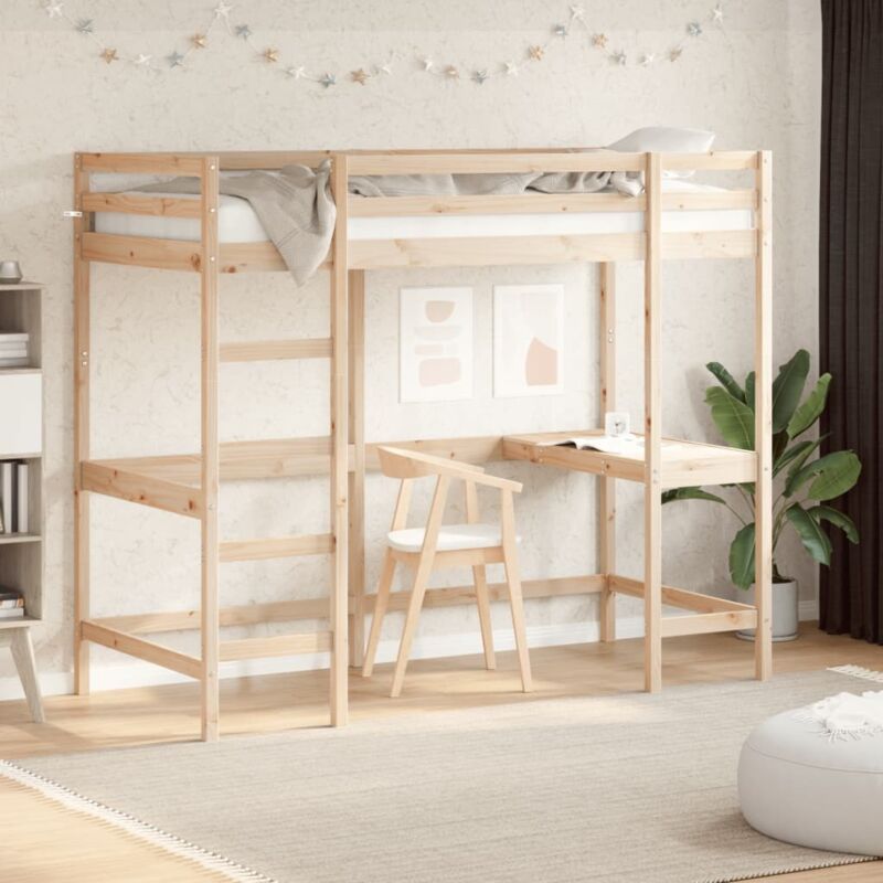 foto del prodotto vidaxl - letto soppalco con scrivania 90x200 cm legno massello pino