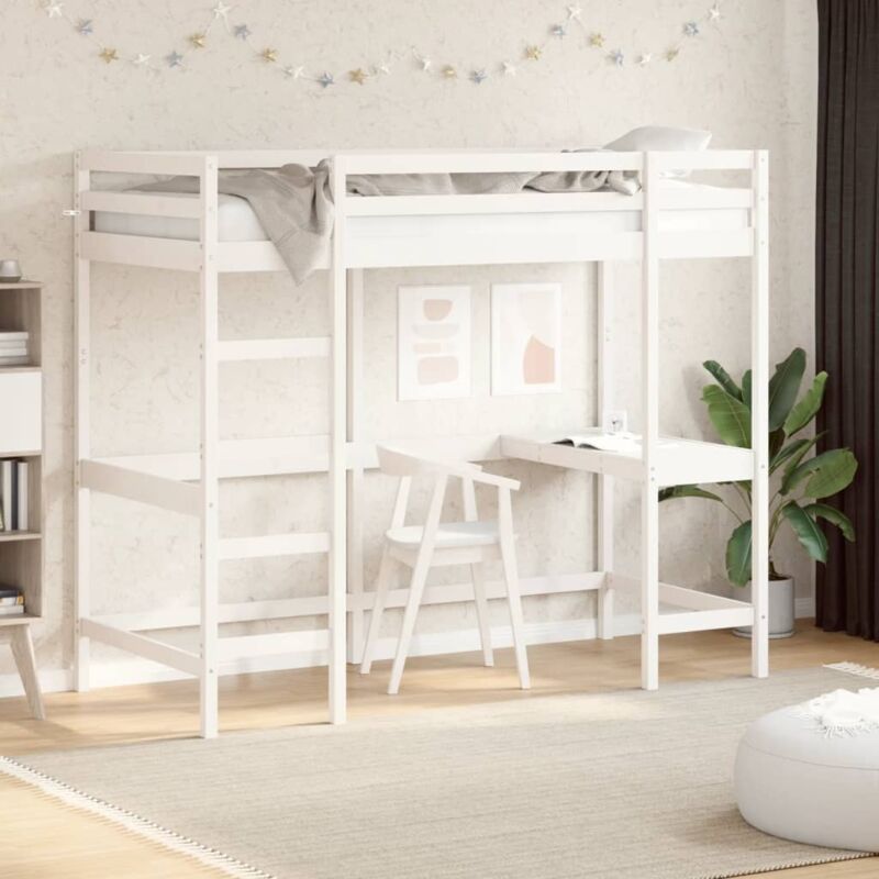 foto del prodotto vidaxl letto soppalco con scrivania bianco 90x190 cm massello pino