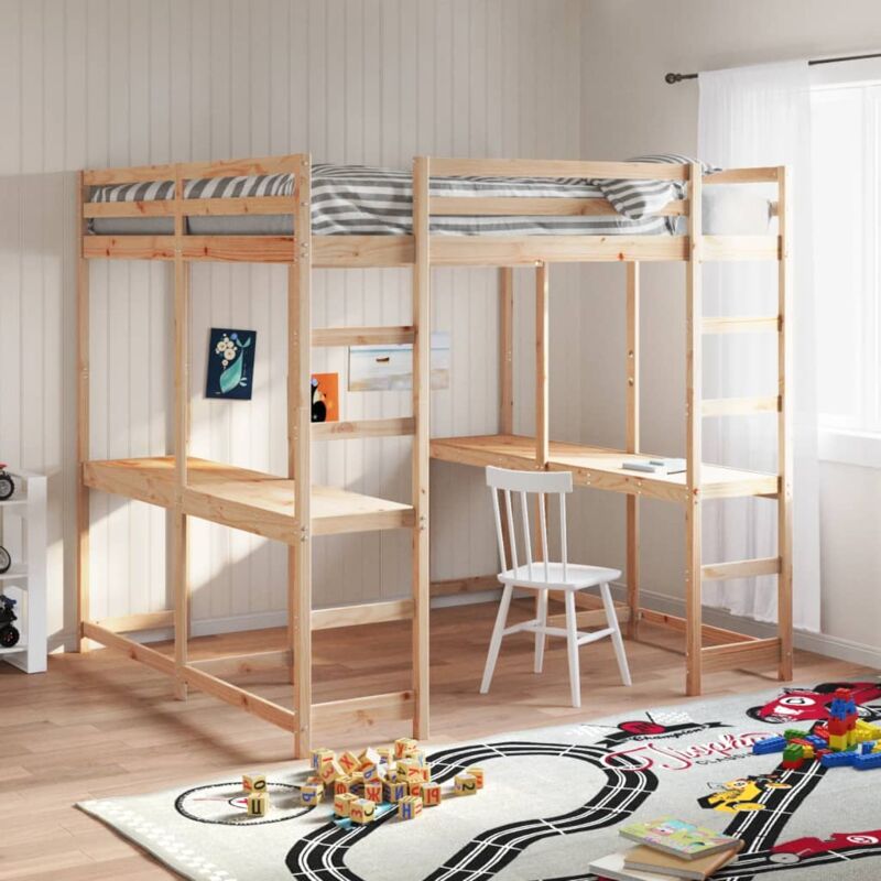 foto del prodotto vidaxl letto soppalco con scrivania e scala 180x200 cm massello pino