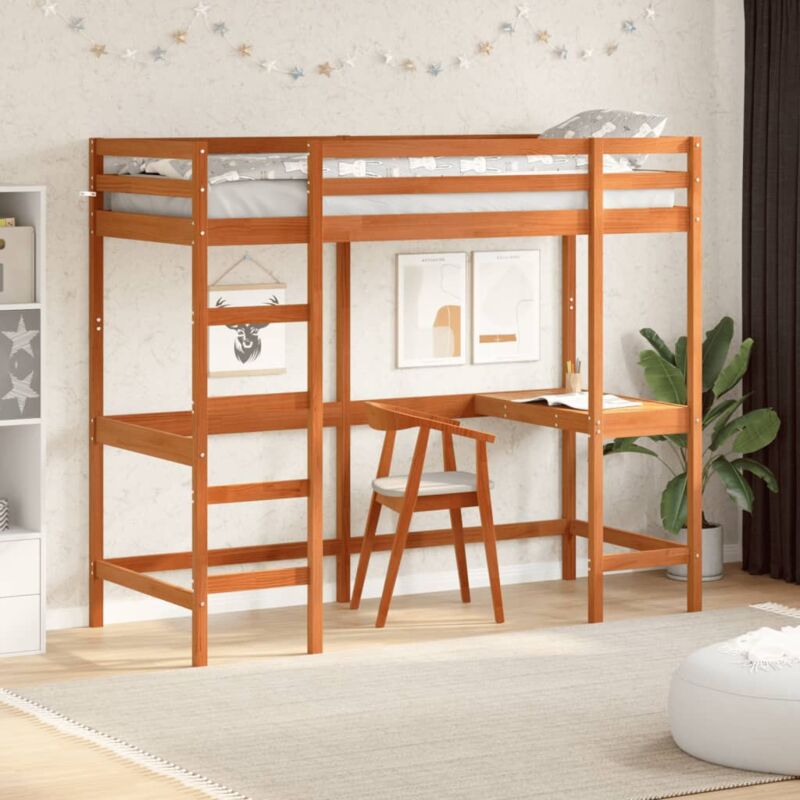 foto del prodotto vidaxl letto soppalco con scrivania marrone cera 75x190 cm legno pino