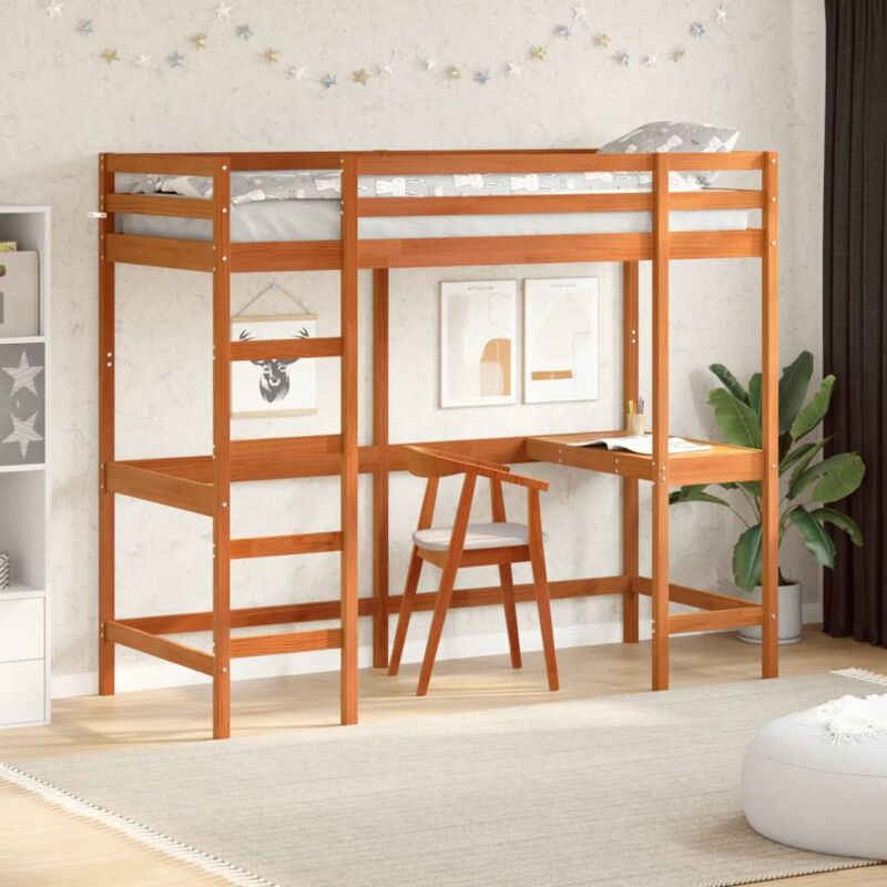 foto del prodotto vidaxl letto soppalco con scrivania marrone cera 80x200 cm legno pino