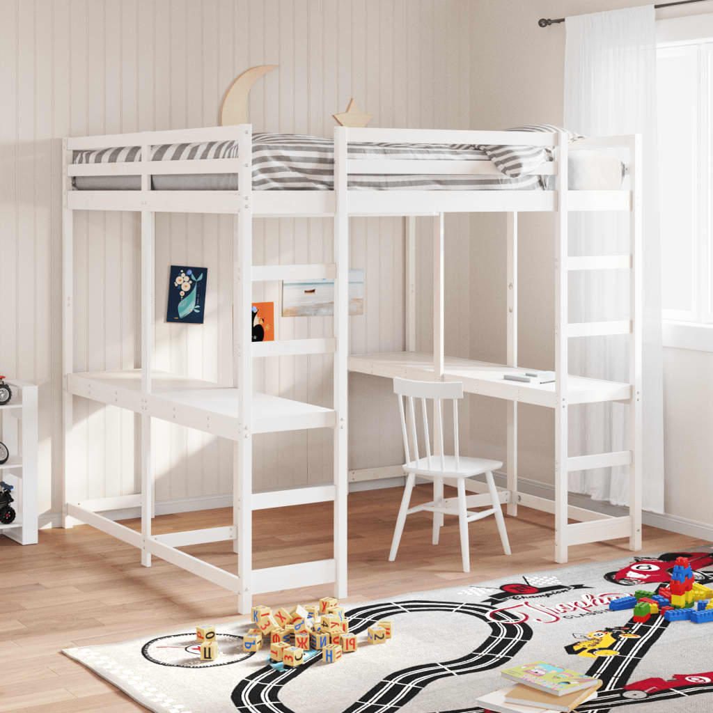 foto del prodotto vidaxl letto soppalco scrivania e scala bianco 160x200cm massello pino