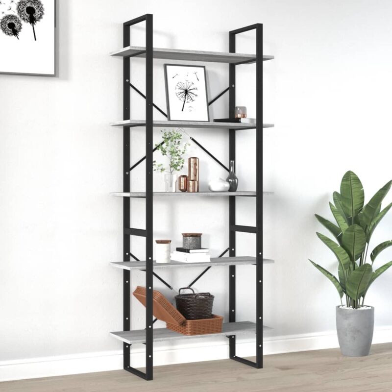 foto del prodotto vidaxl libreria 5 ripiani grigio sonoma 80x30x175 cm legno multistrato