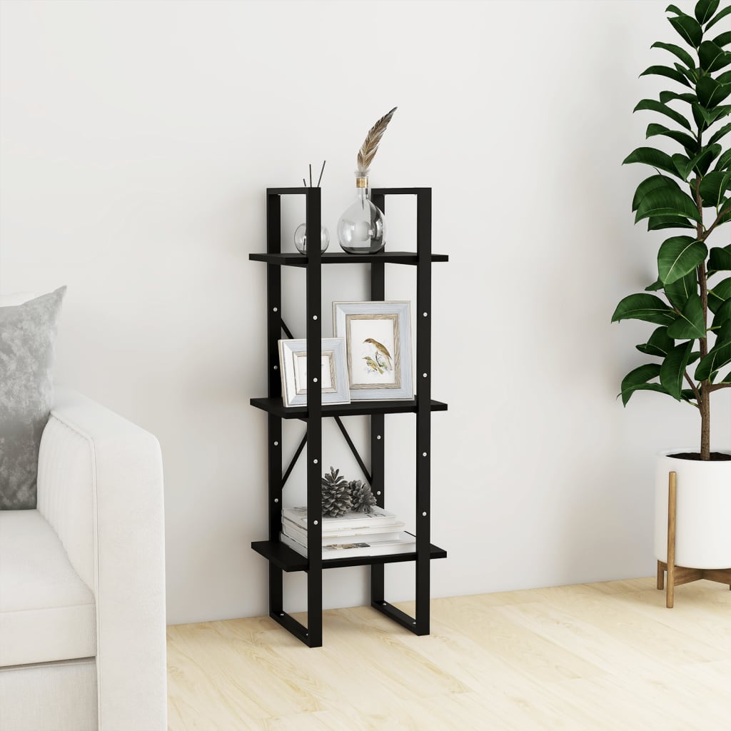 foto del prodotto vidaxl libreria a 3 ripiani nera 40x30x105 cm legno massello di pino