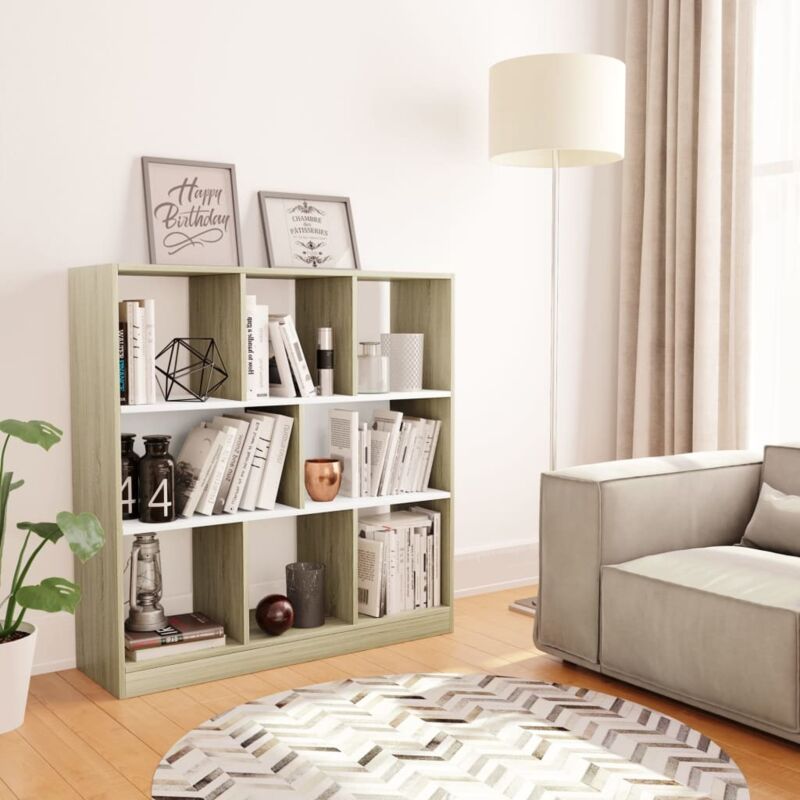 foto del prodotto vidaxl libreria bianca e rovere sonoma 97,5x29,5x100 cm multistrato