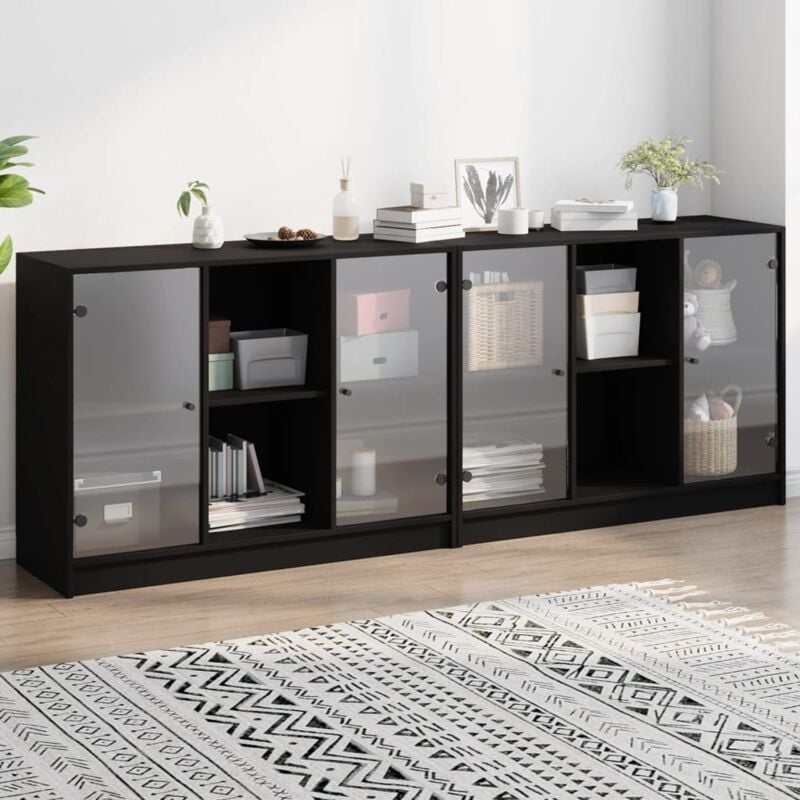 foto del prodotto vidaxl libreria con ante nera 204x37x75 cm in legno multistrato