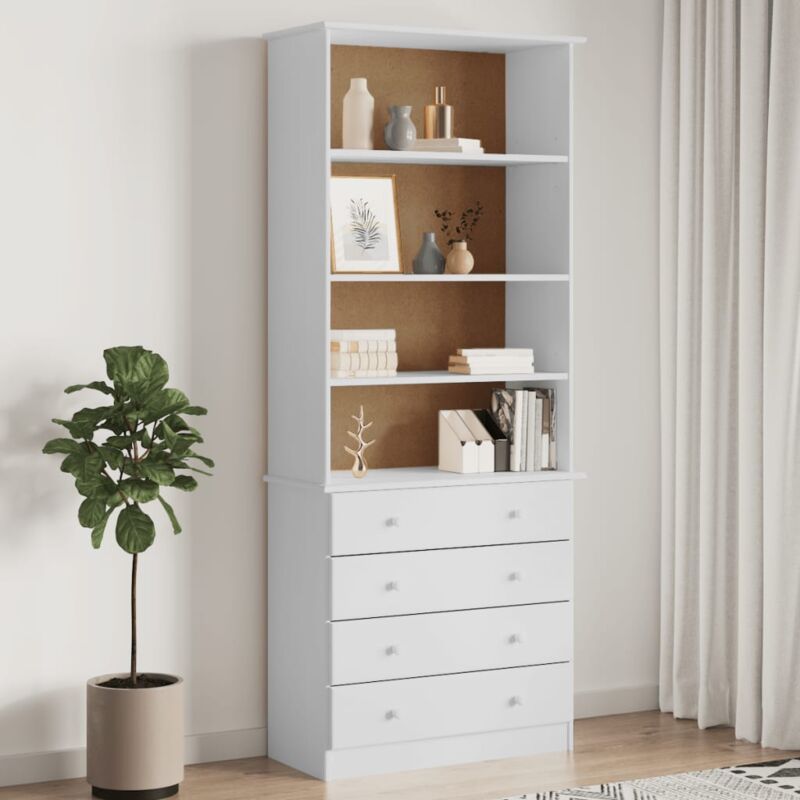 foto del prodotto vidaxl libreria con cassetti alta bianca 77x35x186,5 cm massello pino