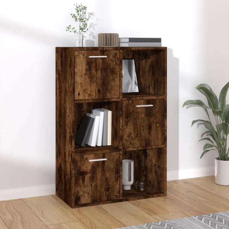 foto del prodotto vidaxl libreria da salotto o ufficio con 3 scomparti aperti e 3 ante vari colori colore marrone fumo