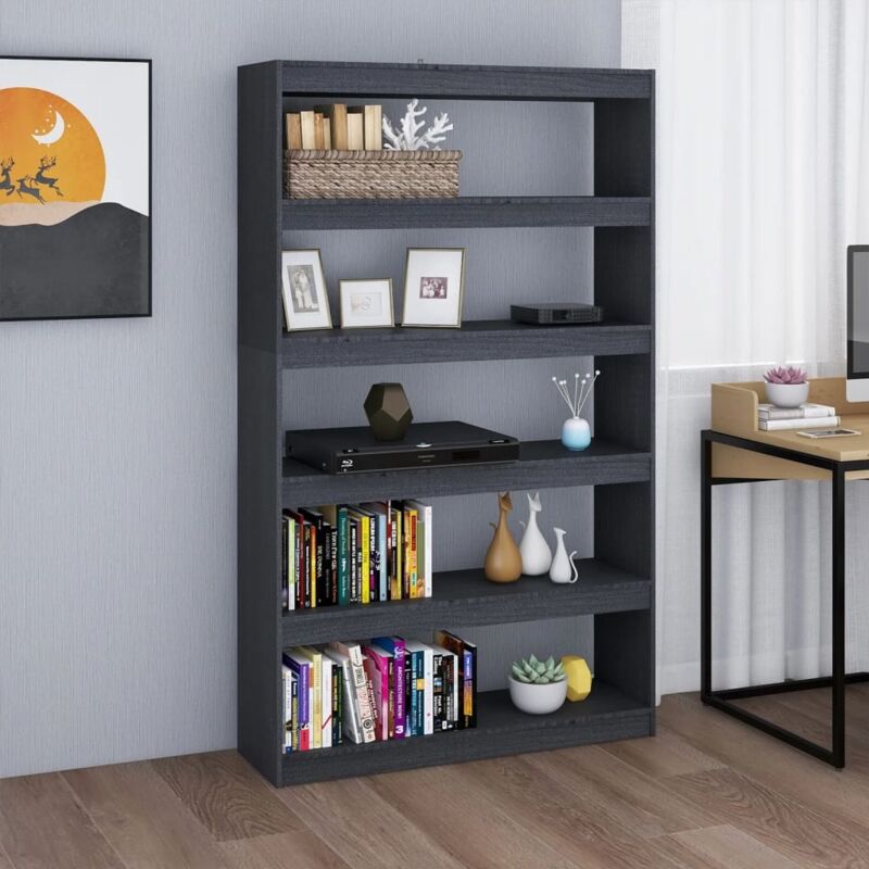 foto del prodotto vidaxl libreria divisorio grigio 100x30x167,5 cm in massello di pino