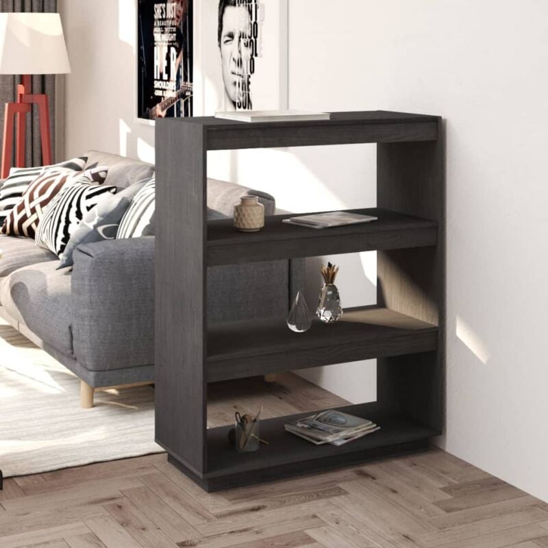 foto del prodotto vidaxl libreria divisorio grigio 80x35x103 cm legno massello di pino