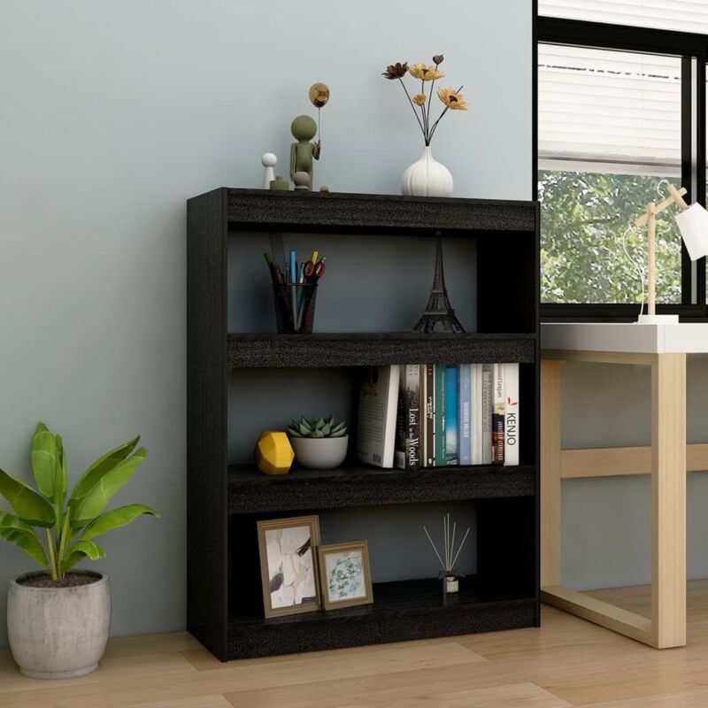 foto del prodotto vidaxl libreria divisorio nero 100x30x103 cm in legno massello di pino