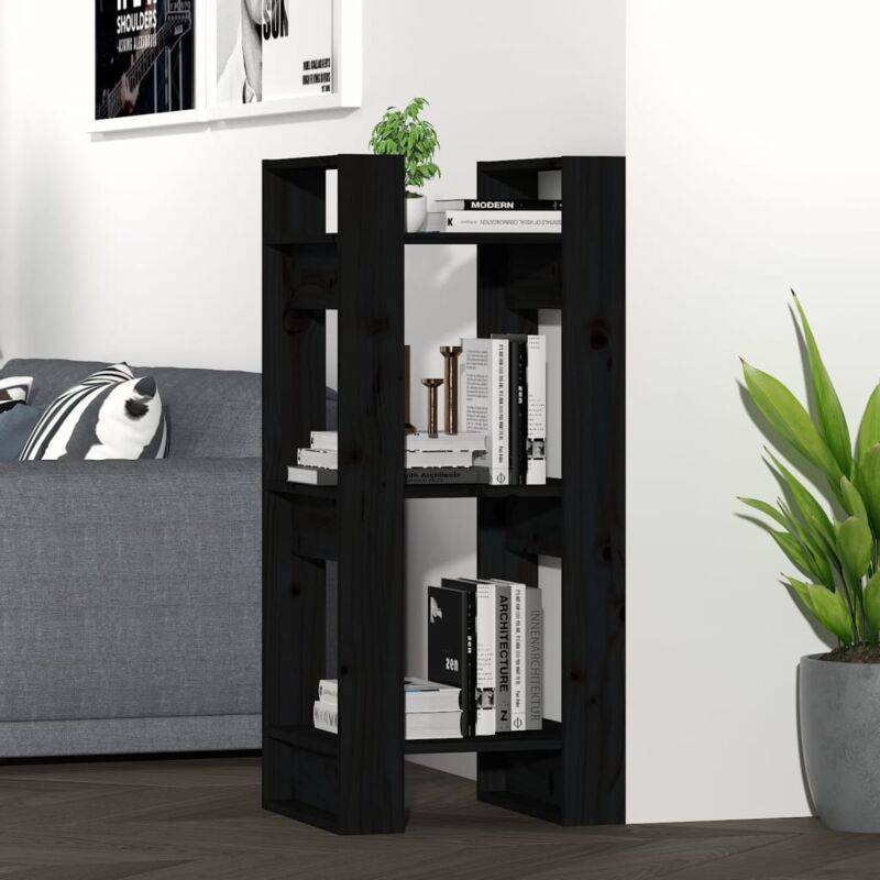 foto del prodotto vidaxl libreria divisorio nero 41x35x91 cm in legno massello di pino