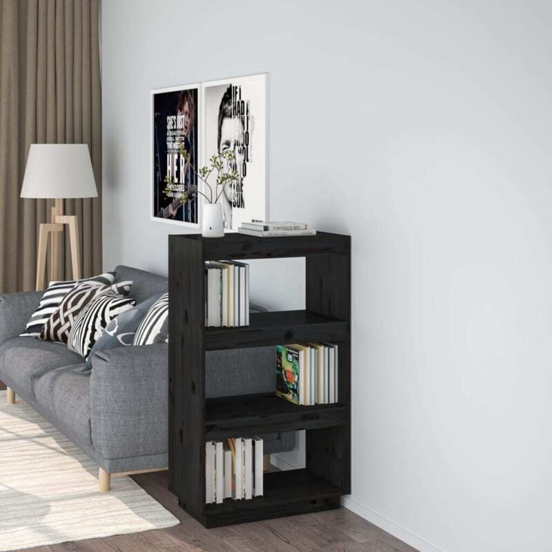 foto del prodotto vidaxl libreria divisorio nero 60x35x103 cm in legno massello di pino