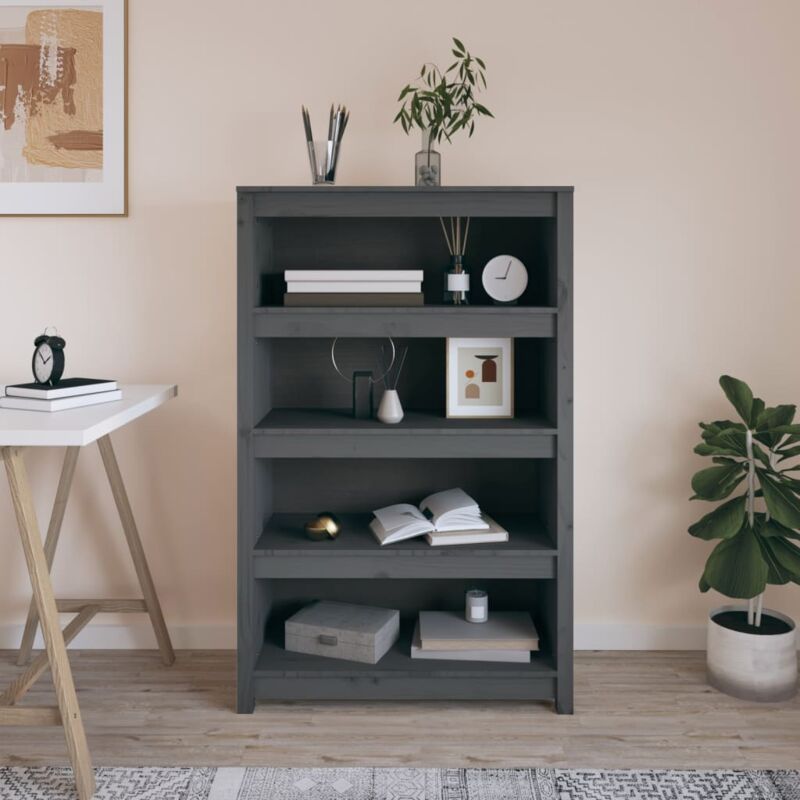 foto del prodotto vidaxl libreria grigia 80x35x126 cm in legno massello di pino