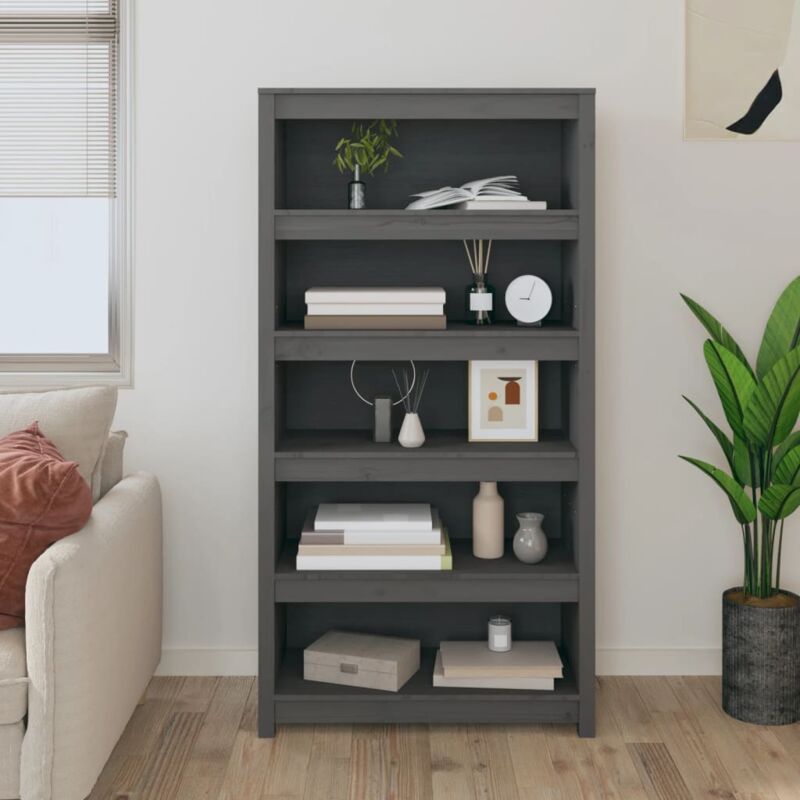 foto del prodotto vidaxl libreria grigia 80x35x154 cm in legno massello di pino