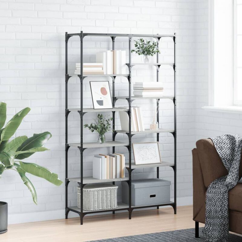 foto del prodotto vidaxl libreria grigio sonoma 100x32x170 cm legno multistrato e ferro