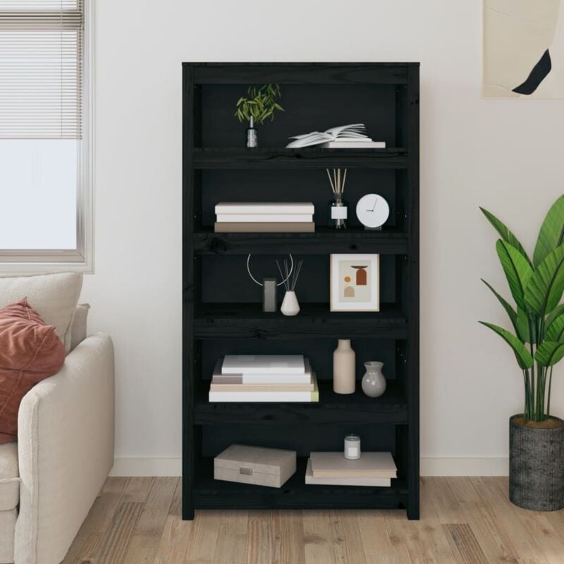 foto del prodotto vidaxl libreria nera 80x35x154 cm in legno massello di pino
