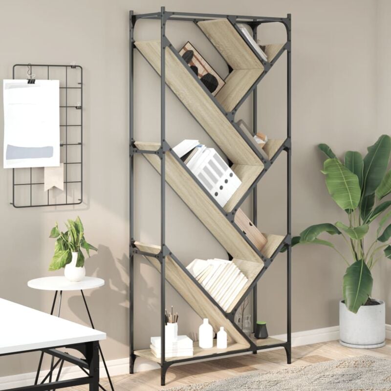 foto del prodotto vidaxl libreria rovere sonoma 79x30x180cm legno multistrato e metallo