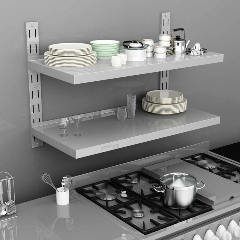 foto del prodotto vidaxl mensola a sospensione a 2 livelli in acciaio inox 100x30 cm