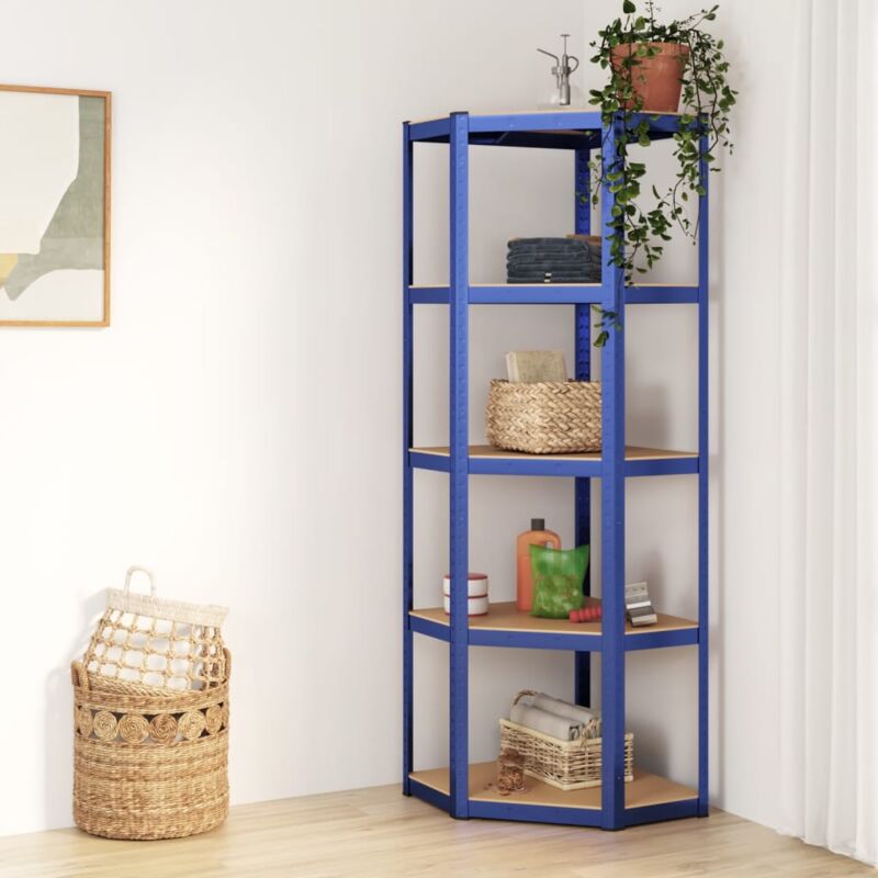 foto del prodotto vidaxl mensola angolare 5 strati blu in acciaio e legno multistrato 654013