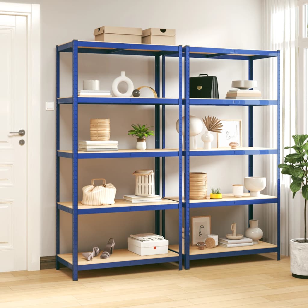 foto del prodotto vidaxl mensole a 5 ripiani 2pz blu in acciaio e legno multistrato