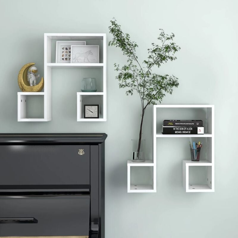 foto del prodotto vidaxl mensole a muro 2 pz bianco lucido 50x15x50 cm legno multistrato