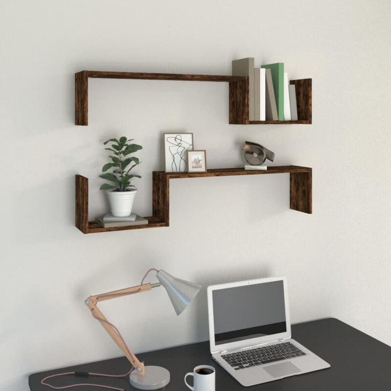 foto del prodotto vidaxl mensole a muro 2 pz rovere fumo 100x15x20 cm legno multistrato