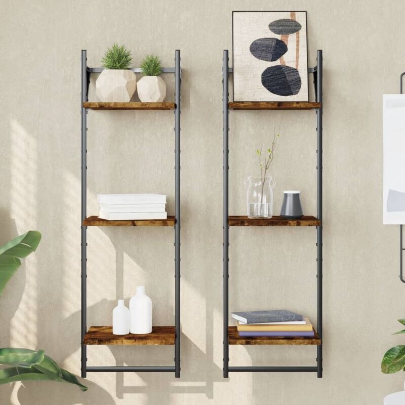 foto del prodotto vidaxl mensole a muro con aste 3 livelli 2pz rovere fumo 30x25x100 cm
