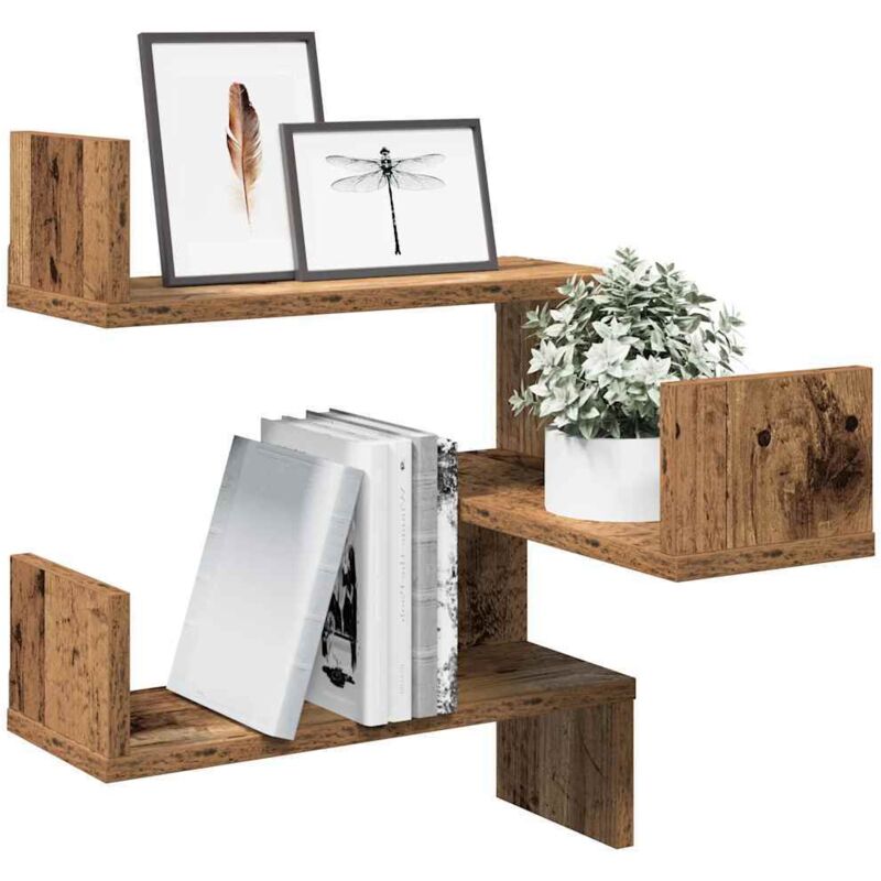 foto del prodotto vidaxl mensole angolari 2pz legno antico 40x40x49,5 cm in truciolato