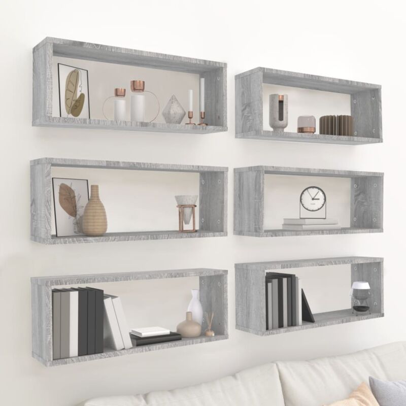 foto del prodotto vidaxl mensole cubo muro 6 pz grigio sonoma 60x15x23 cm in multistrato