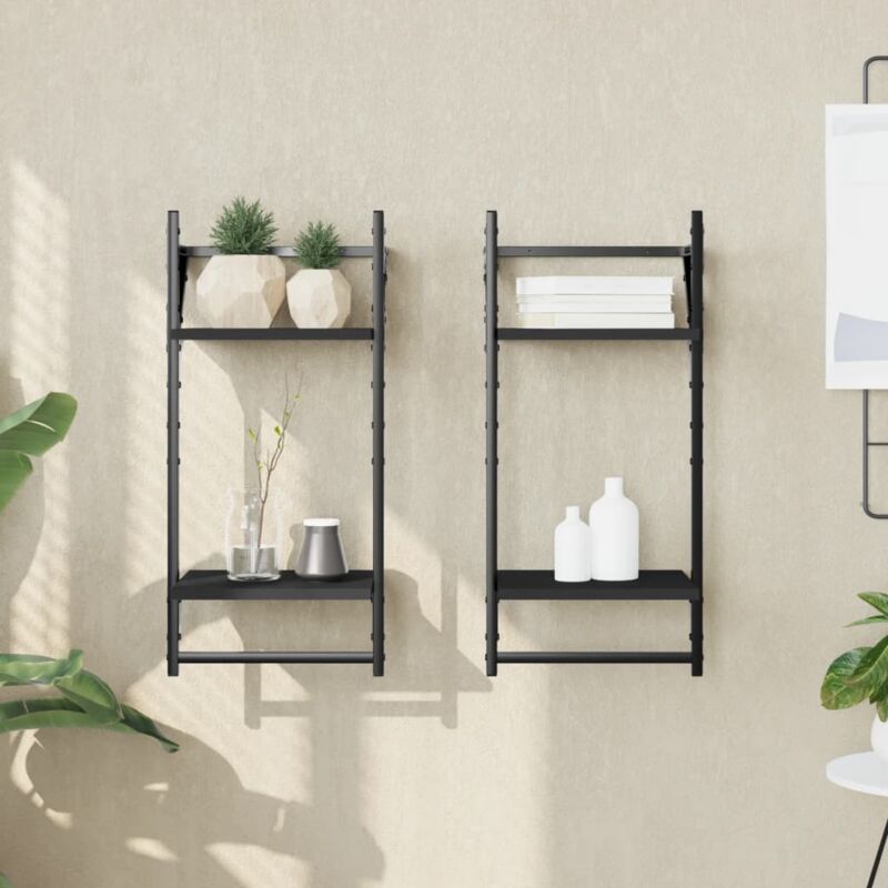 foto del prodotto vidaxl mensole da parete 2 livelli con aste 2 pz nere 30x25x65 cm