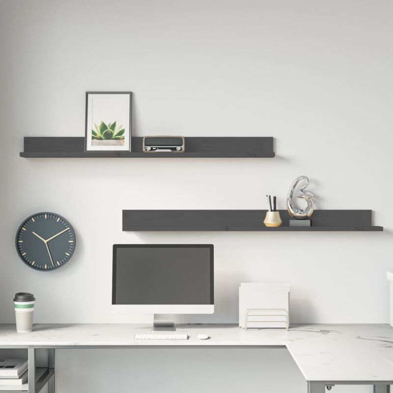 foto del prodotto vidaxl mensole da parete 2 pz grigio 110x11x9cm legno massello di pino