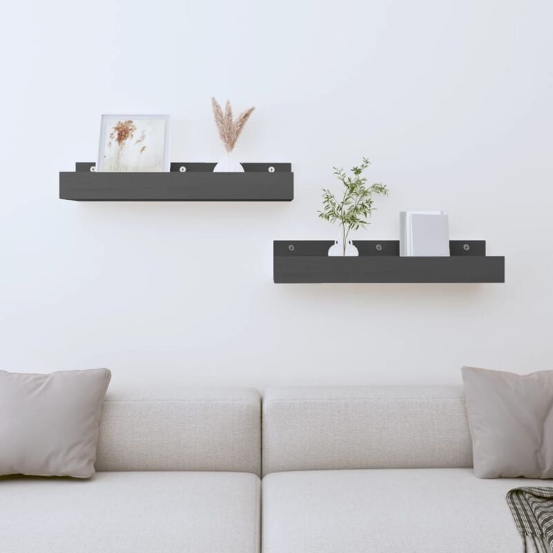foto del prodotto vidaxl mensole da parete 2 pz grigio 50x12x9cm legno massello di pino