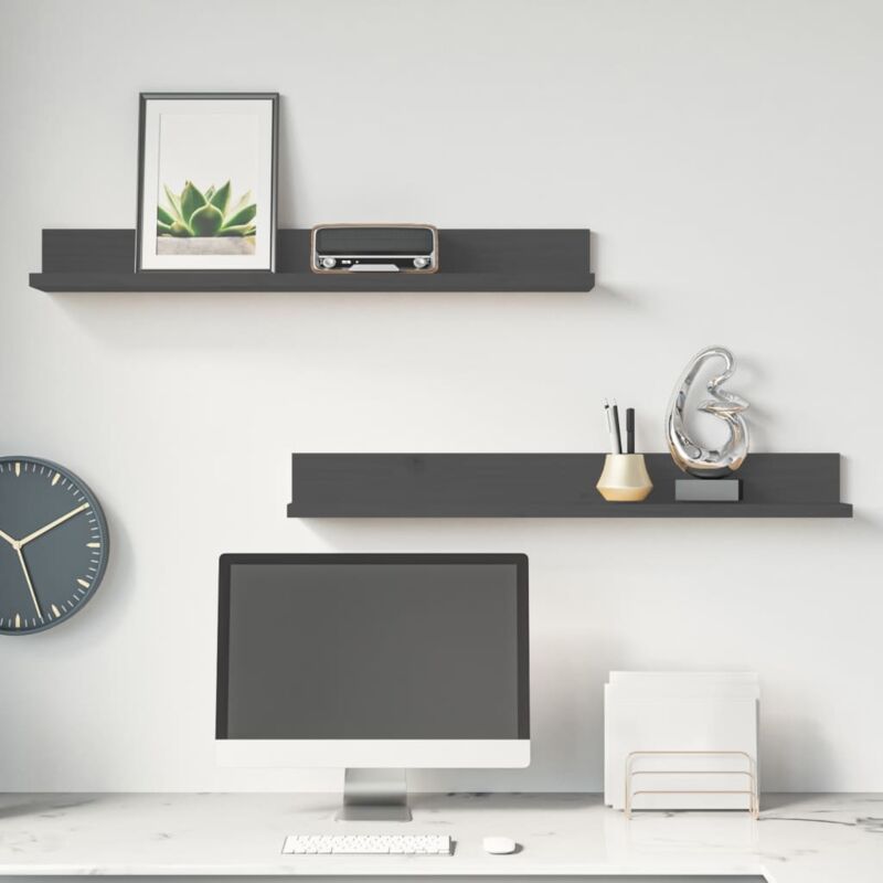foto del prodotto vidaxl mensole da parete 2 pz grigio 80x11x9cm legno massello di pino
