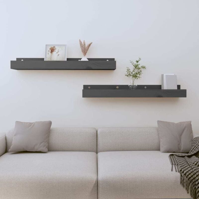 foto del prodotto vidaxl mensole da parete 2 pz grigio 80x12x9cm legno massello di pino