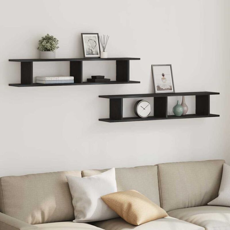 foto del prodotto vidaxl mensole da parete 2 pz rovere nero 105x18x20 cm in truciolato