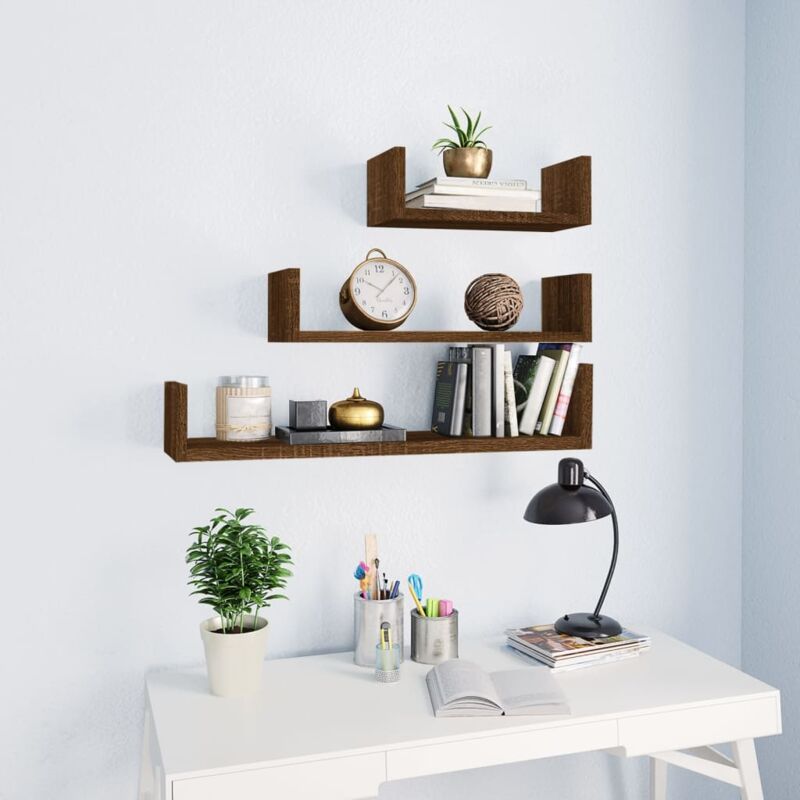 foto del prodotto vidaxl mensole espositive parete 3 pz rovere marrone legno multistrato