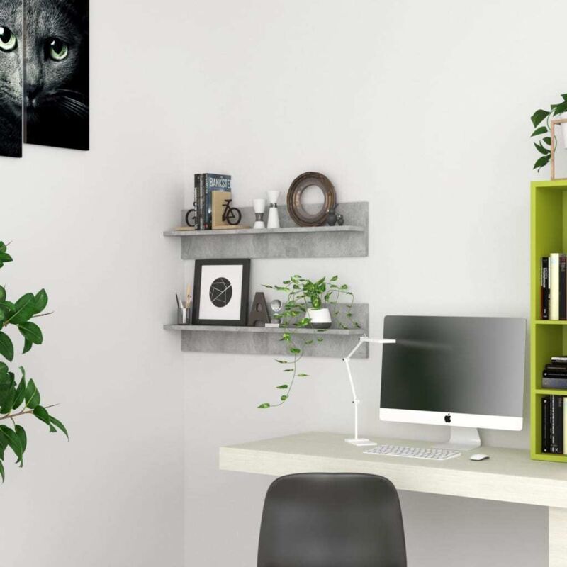 foto del prodotto vidaxl mensole muro 2pz grigio cemento 80x11,5x18cm legno multistrato