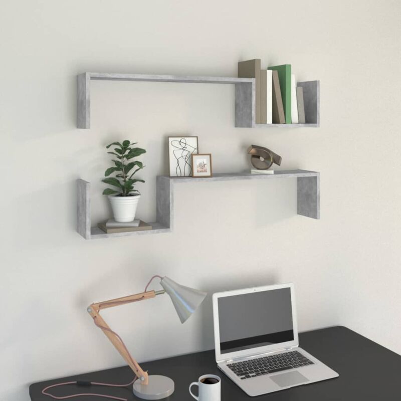 foto del prodotto vidaxl mensole parete 2pz grigio cemento 100x15x20cm legno multistrato