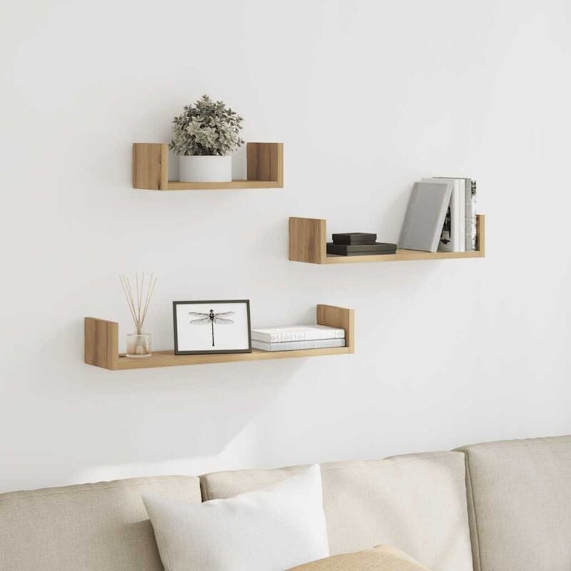 foto del prodotto vidaxl mensole parete 3pz rovere artigianale in legno multistrato