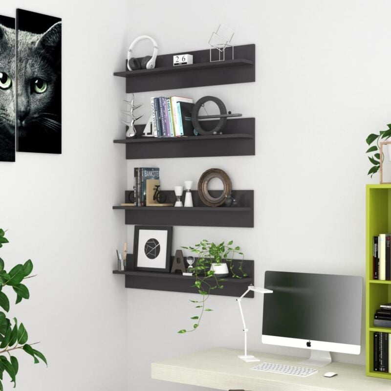 foto del prodotto vidaxl mensole parete 4pz grigio lucido 80x11,5x18cm legno multistrato