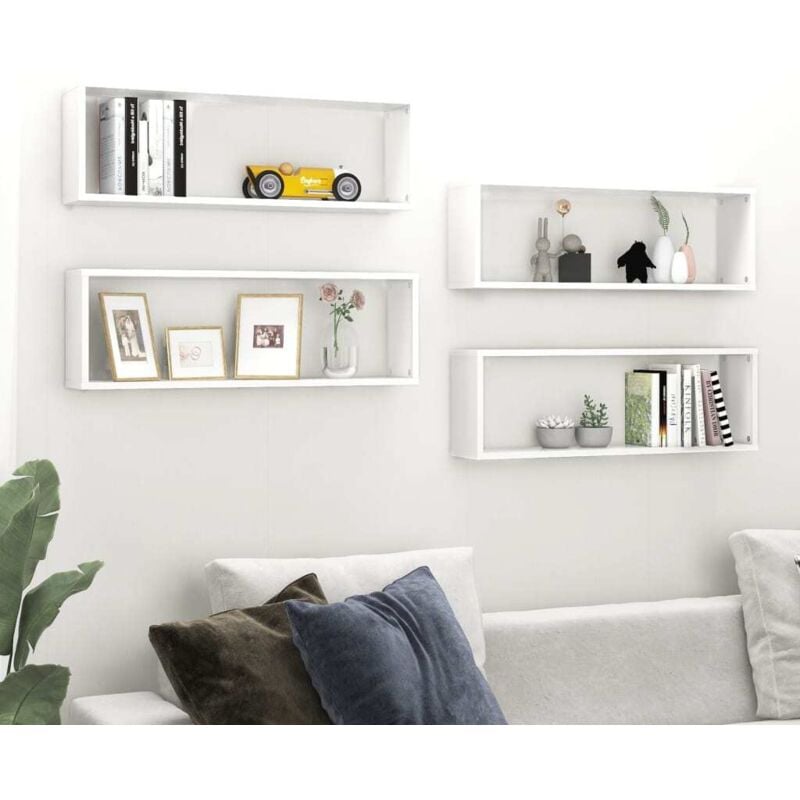 foto del prodotto vidaxl mensole parete a cubo 4pz bianco 80x15x26,5cm legno multistrato