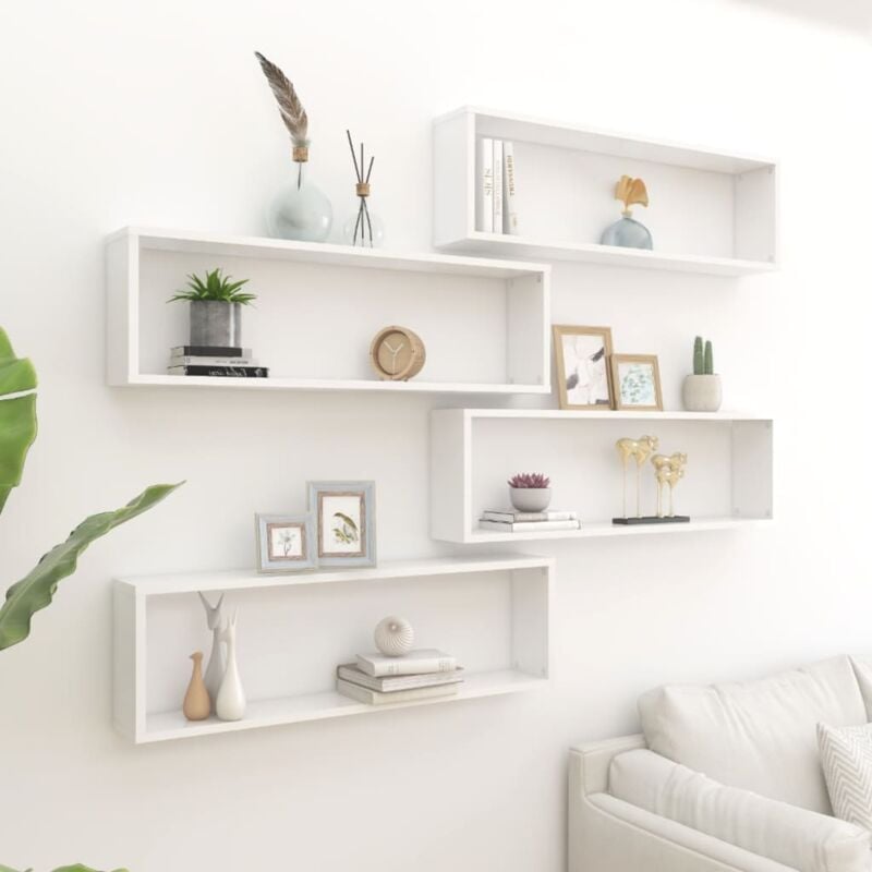 foto del prodotto vidaxl mensole parete a cubo 4pz bianco lucido 100x15x30cm multistrato