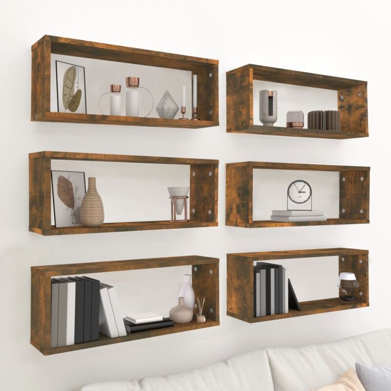 foto del prodotto vidaxl mensole parete cubo 6pz rovere fumo 60x15x23 cm in multistrato